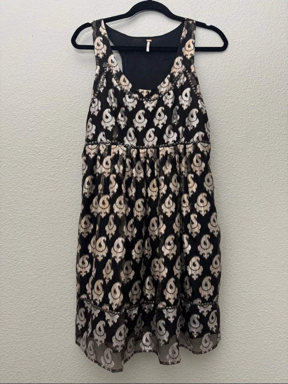Free People Mini Dress Jacquard Sleeveless Black Tan Studded Size‎ 10